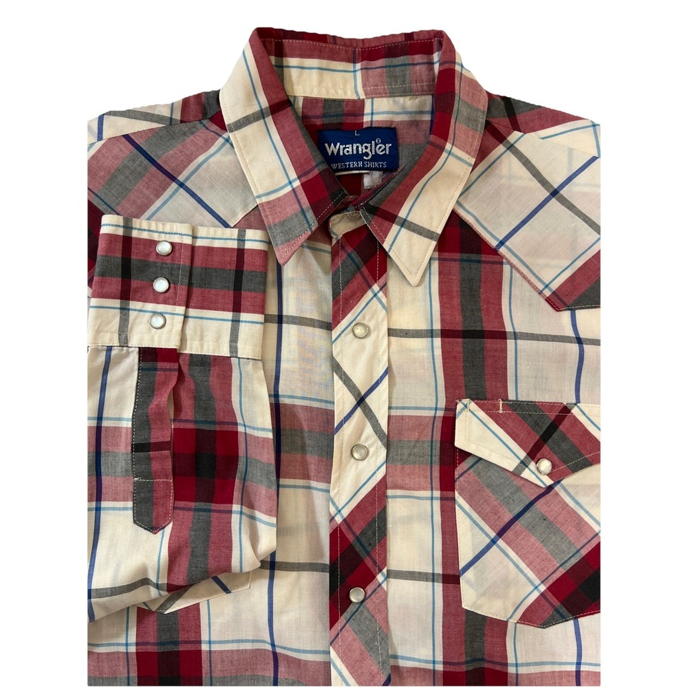Vintage Wrangler Pearl‎ Snap Shirt Mens Sz L Red  Plaid Western Cowboy Wear